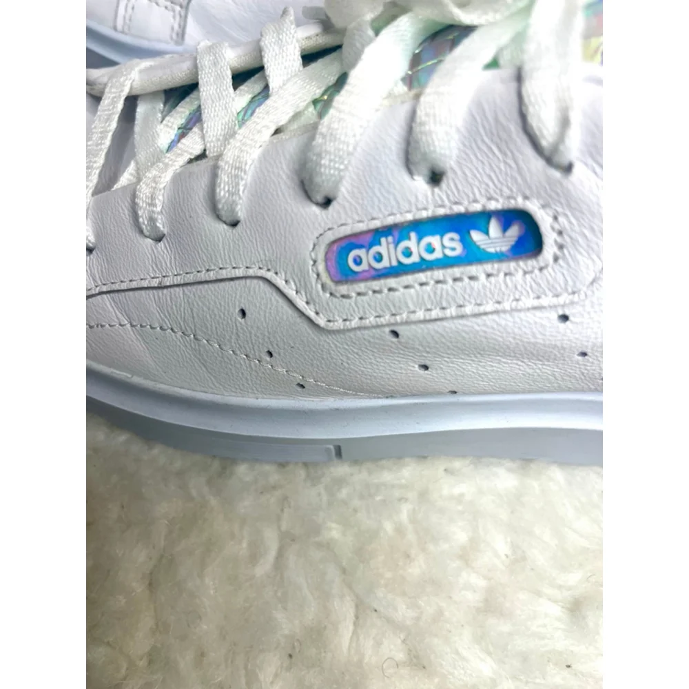 Adidas Sleek Super W Leather Sneakers Wifh Iridescent Tongue Women Size 11
